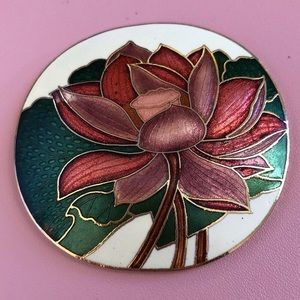 Vintage Lotus Flower Cloisonné Enamel Belt Buckle